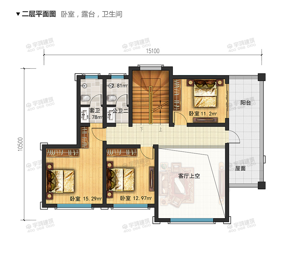 15X10米帶復式客廳英式農(nóng)村小別墅圖紙