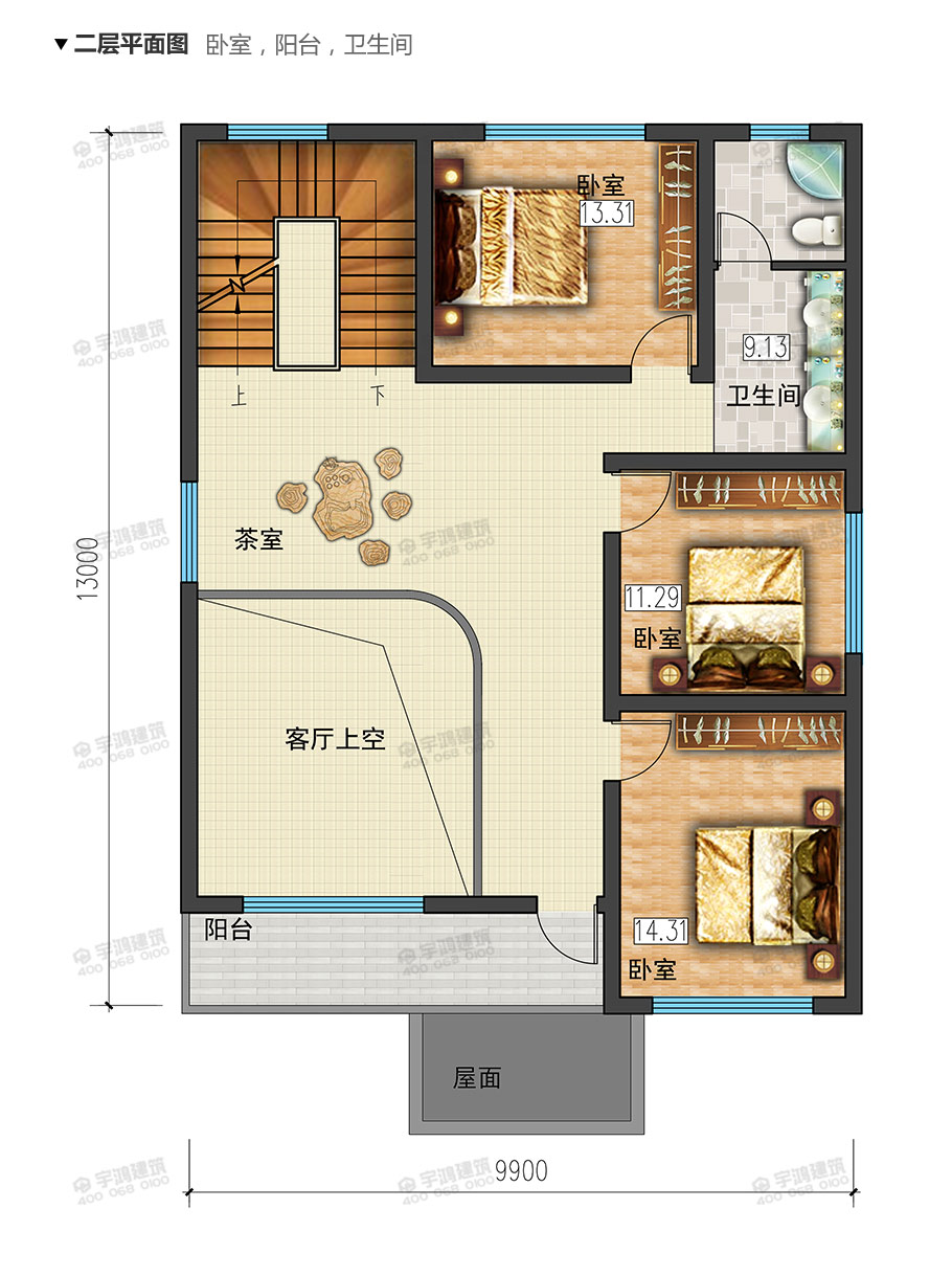 10x13米復(fù)式三層農(nóng)村自建房設(shè)計圖紙