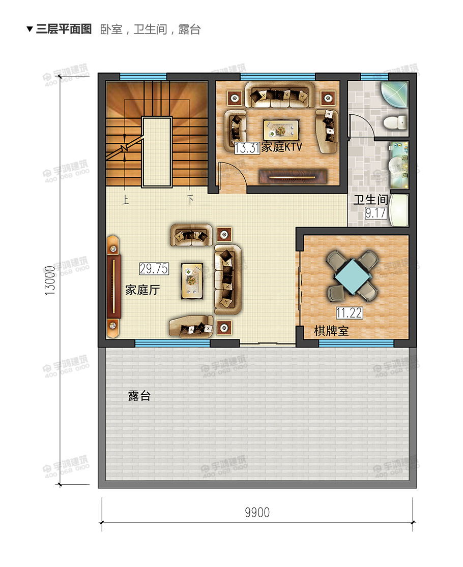 10x13米復(fù)式三層農(nóng)村自建房設(shè)計圖紙