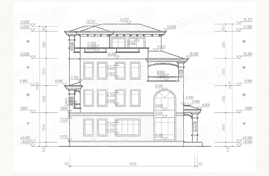 帶堂屋歐式四層農村自建房設計圖紙