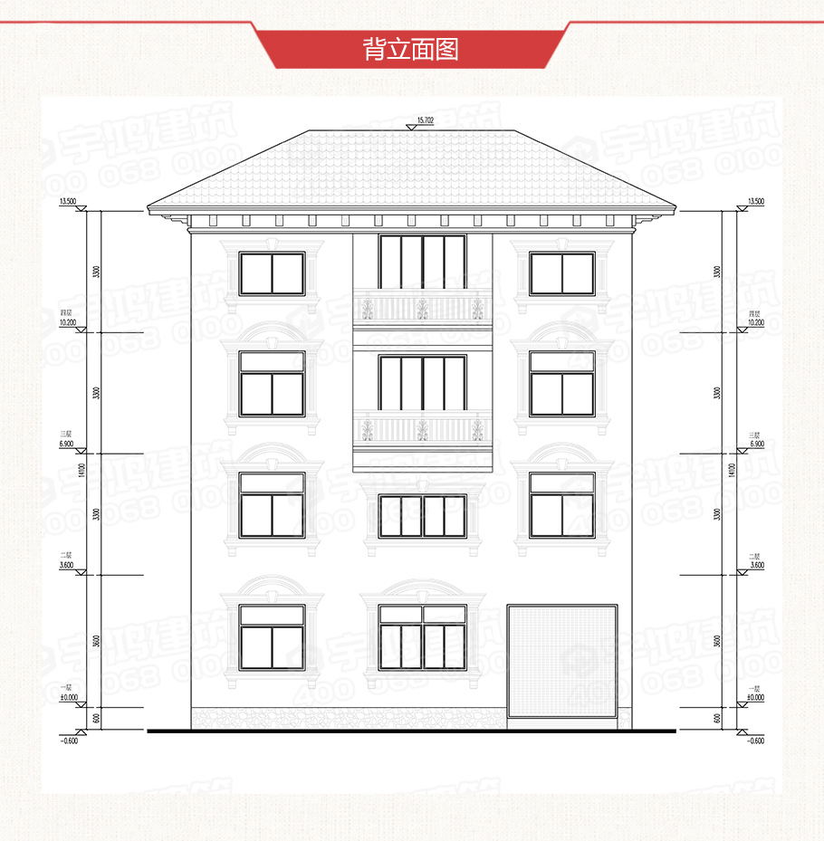 140平漂亮帶車庫四層別墅設計圖紙