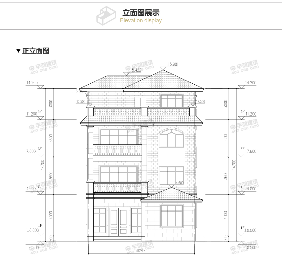 漂亮四層帶露臺農(nóng)村別墅設(shè)計圖紙