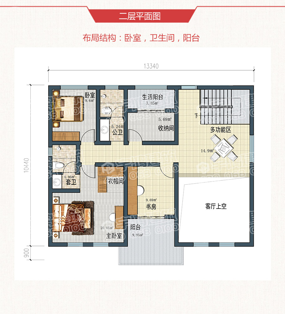 二層帶老虎窗歐式農(nóng)村別墅戶型圖片，25萬帶挑空客廳設(shè)計