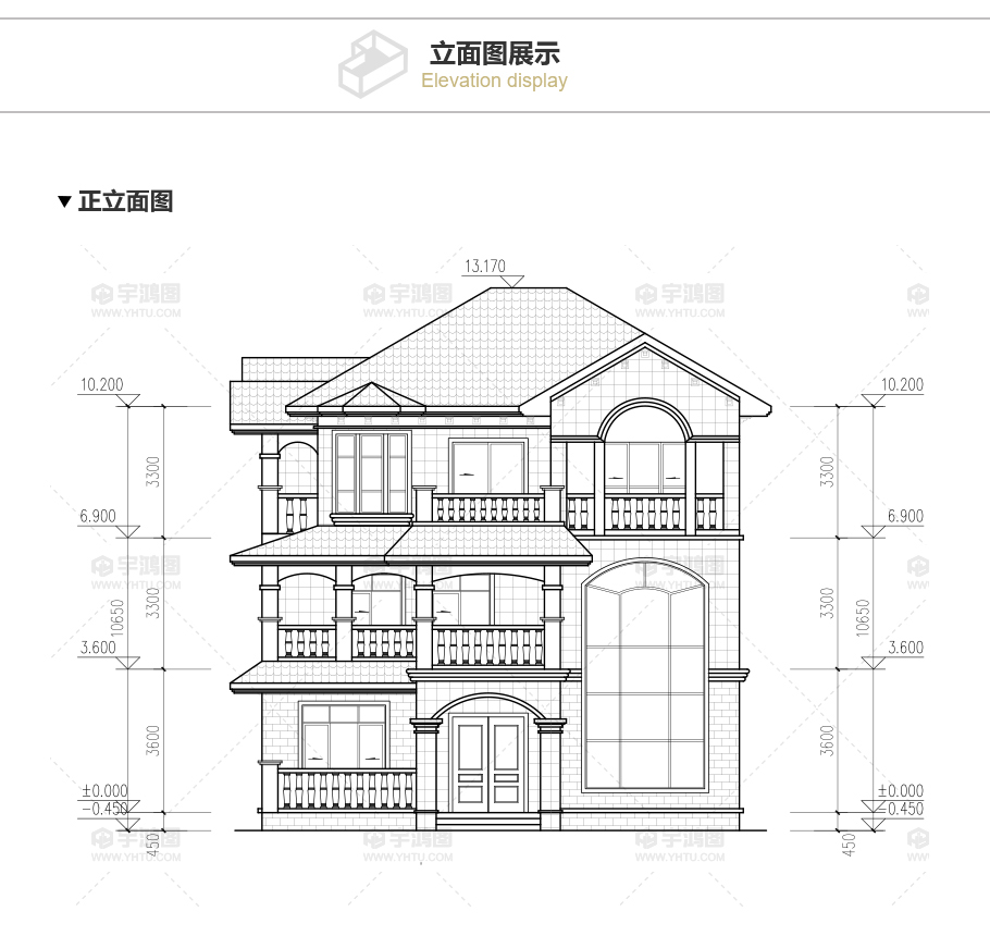 120平方米帶客廳中空農(nóng)村房屋設(shè)計圖紙，外觀高端大氣